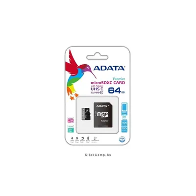 Memória-kártya 64GB microSDHC Class 10 Adata Premier + adapter : AUSDX64GUICL10-RA1 fotó