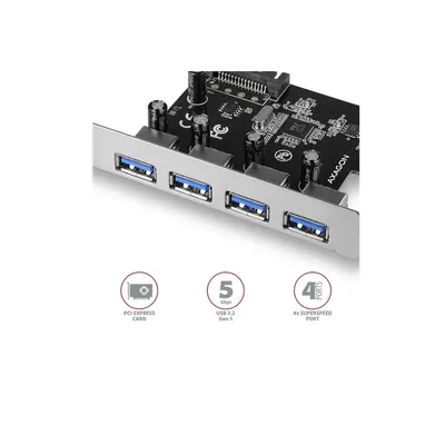 PCI Express Kártya 4 db külső USB3.2  portos 1sávos Axagon : PCEU-430VL fotó